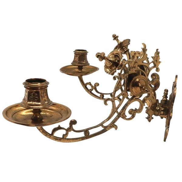 French Cast Brass Adjustable Two-Arm Wall / Piano Candle Sconce
