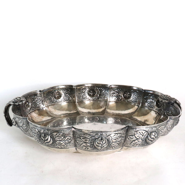 Large Heavy Mexican Sanborns Sterling Silver Aztec Rose Two-Handle Bowl