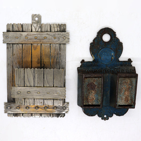 Two American H. L. Judd Painted Metal Wall Mount Match Safes
