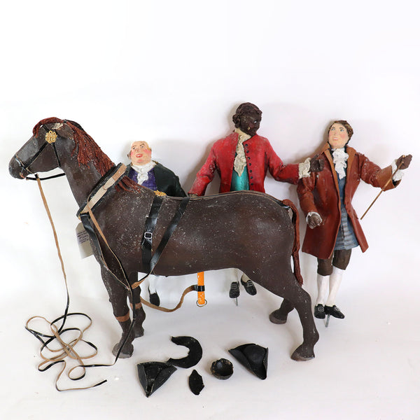 Rare Vintage Four-Piece Papier-Mache Historical Figures and Horse Set