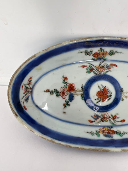 Small Chinese Export Qing Porcelain Verte Imari Oval Tray