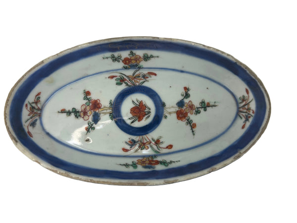Small Chinese Export Qing Porcelain Verte Imari Oval Tray