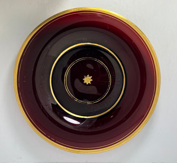 Continental Parcel Gilt Pigeon Blood Glass Plate