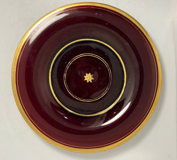 Continental Parcel Gilt Pigeon Blood Glass Plate