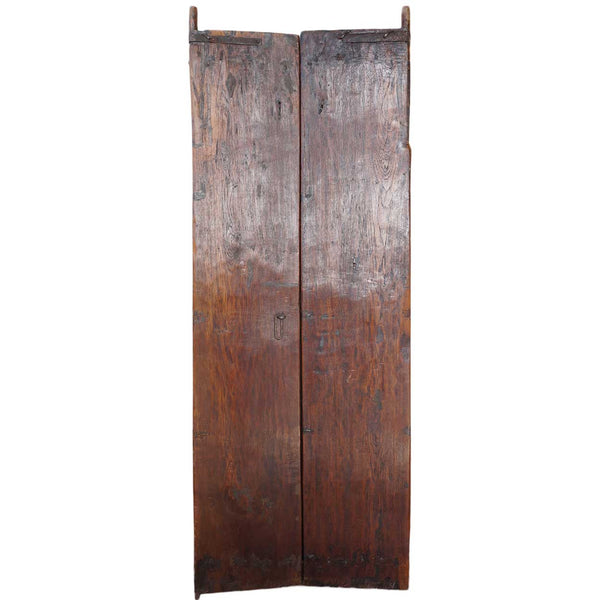 Small Indian Iron Mounted Carved Teak Haveli Double Door