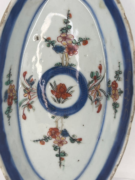 Small Chinese Export Qing Porcelain Verte Imari Oval Tray
