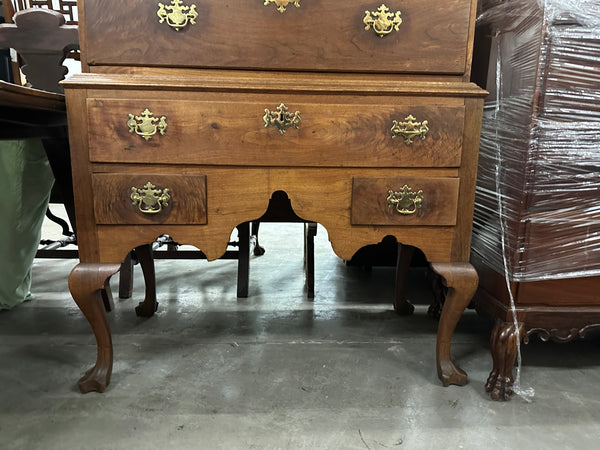 American Queen Anne Walnut Flat-Top Chest on Stand Highboy