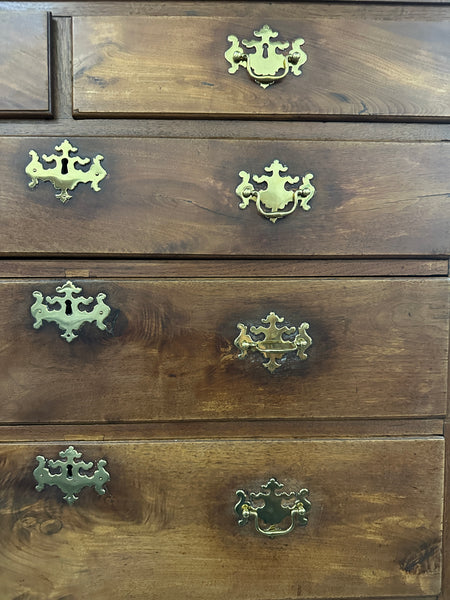 American Queen Anne Walnut Flat-Top Chest on Stand Highboy