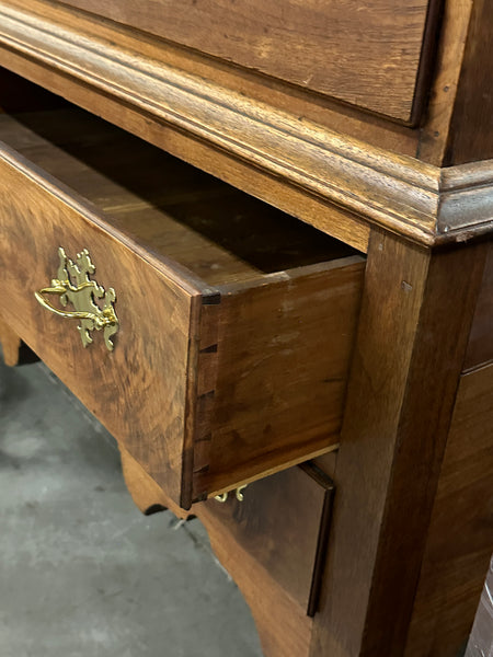 American Queen Anne Walnut Flat-Top Chest on Stand Highboy