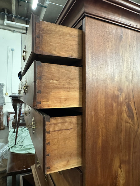 American Queen Anne Walnut Flat-Top Chest on Stand Highboy