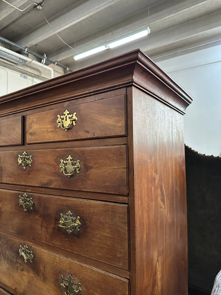 American Queen Anne Walnut Flat-Top Chest on Stand Highboy