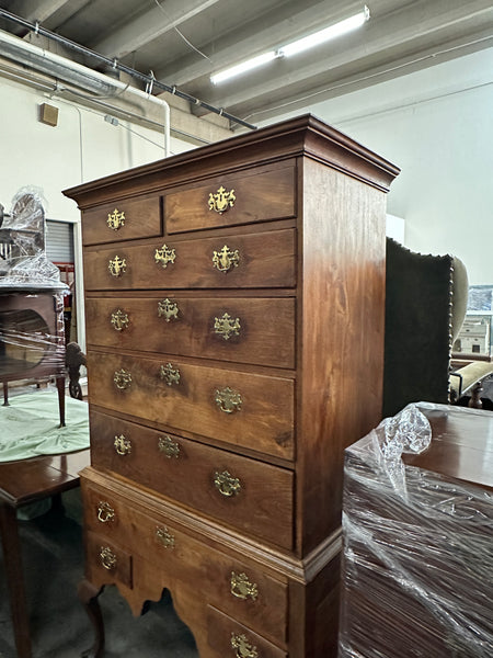 American Queen Anne Walnut Flat-Top Chest on Stand Highboy