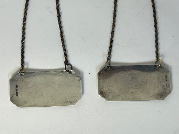 Set of Two American Sterling Silver Rye and Scotch Decanter Labels