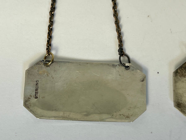 Set of Two American Sterling Silver Rye and Scotch Decanter Labels