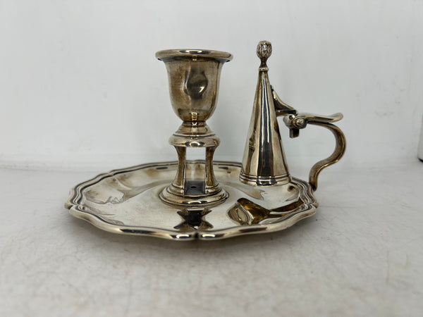 English Georgian T. J. & N. Creswick Sterling Silver Chamberstick and Snuffer