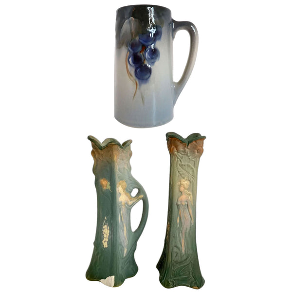 Lot 0389 | American Weller Pottery Etna Mug and Frederick Rhead L'Art Nouveau Vases (3 pieces)