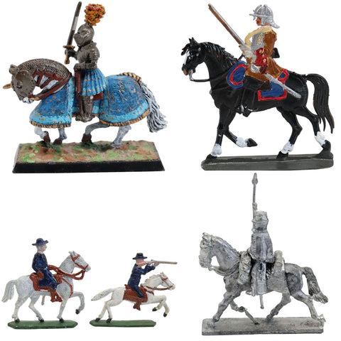 Lot 0410 | Five Vintage European Painted Tin/Lead Miniature Toy Figures on Horseback