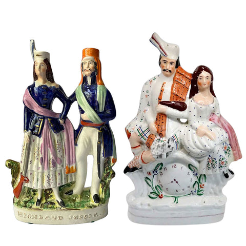 Lot 0468 |  2 English Staffordshire Pottery Flatback Figural Groups, Highland Jessie and Romantic Couple