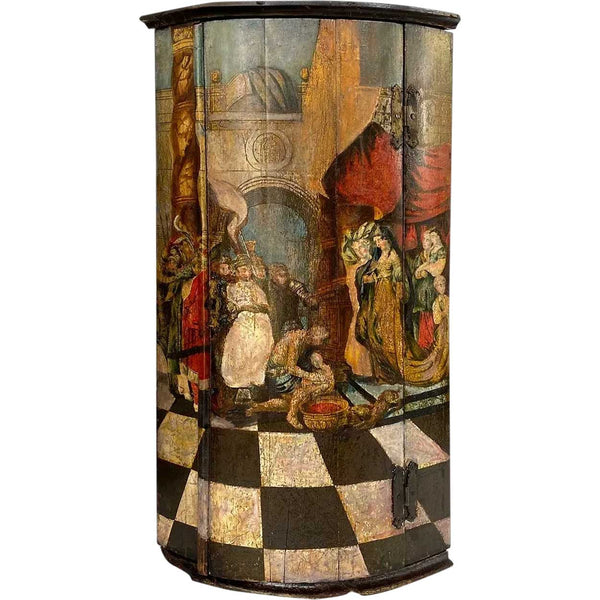 English Georgian Painted Pine Bowfront Hanging Corner Cabinet