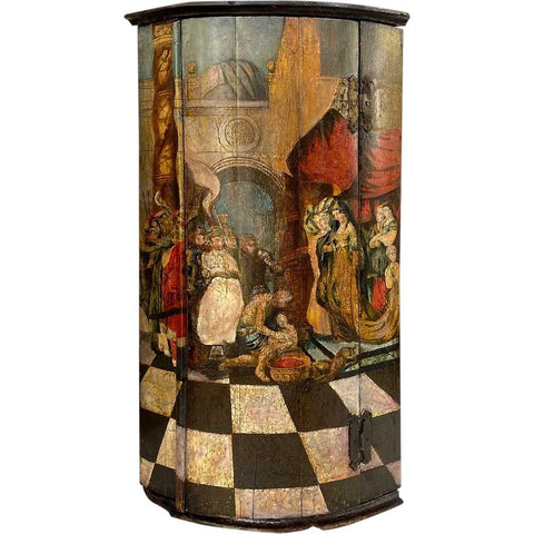 English Georgian Painted Pine Bowfront Hanging Corner Cabinet