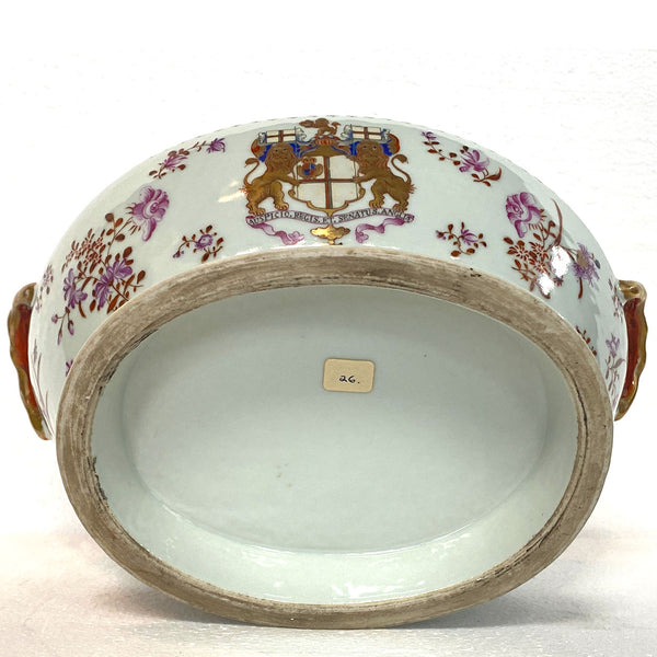 Rare Chinese Export East India Co. Famille Rose Porcelain Armorial Tureen