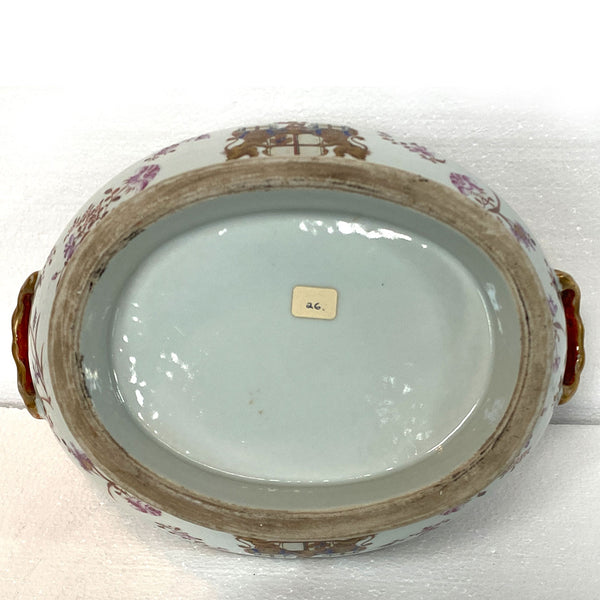 Rare Chinese Export East India Co. Famille Rose Porcelain Armorial Tureen