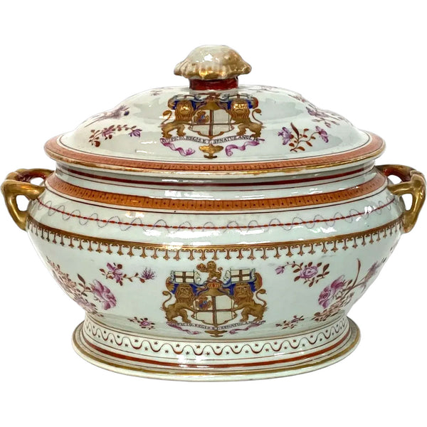 Rare Chinese Export East India Co. Famille Rose Porcelain Armorial Tureen
