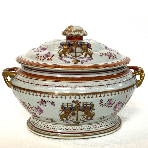 Rare Chinese Export East India Co. Famille Rose Porcelain Armorial Tureen