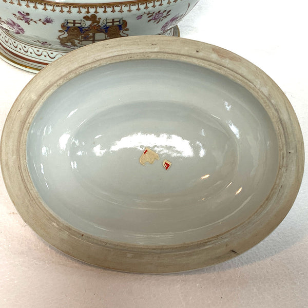 Rare Chinese Export East India Co. Famille Rose Porcelain Armorial Tureen