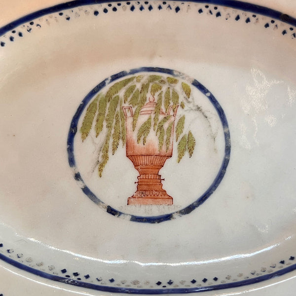 Small Chinese Export Qing Porcelain Willow Tree Urn Oval Serving Platter
