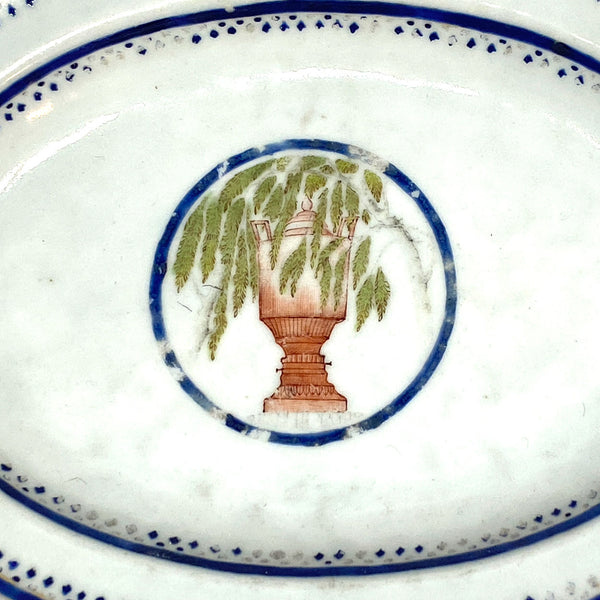 Small Chinese Export Qing Porcelain Willow Tree Urn Oval Serving Platter