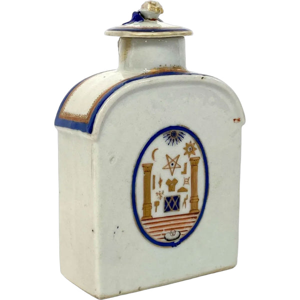 Chinese Export Qing Porcelain Masonic Armorial Flask-Form Tea Caddy