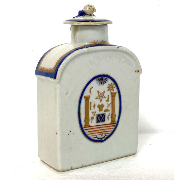 Chinese Export Qing Porcelain Masonic Armorial Flask-Form Tea Caddy