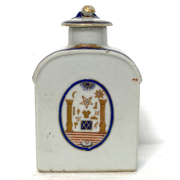 Chinese Export Qing Porcelain Masonic Armorial Flask-Form Tea Caddy