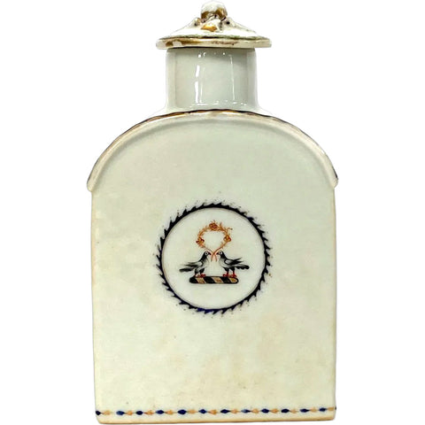 Chinese Export Qing Porcelain Armorial Flask-Form Tea Caddy
