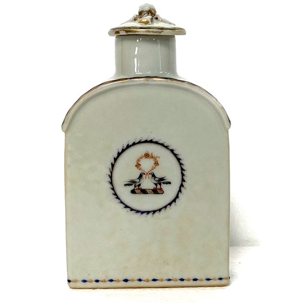 Chinese Export Qing Porcelain Armorial Flask-Form Tea Caddy