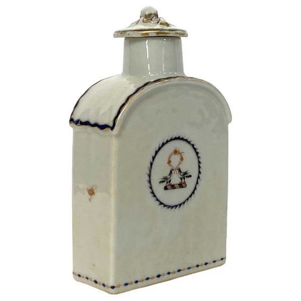 Chinese Export Qing Porcelain Armorial Flask-Form Tea Caddy