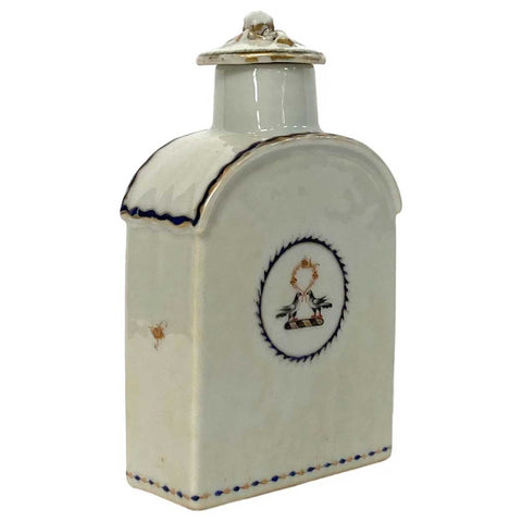 Chinese Export Qing Porcelain Armorial Flask-Form Tea Caddy