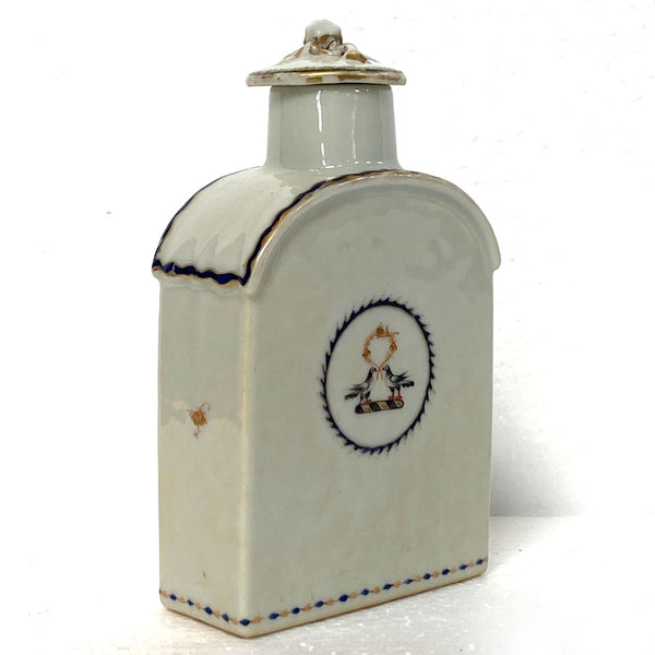 Chinese Export Qing Porcelain Armorial Flask-Form Tea Caddy