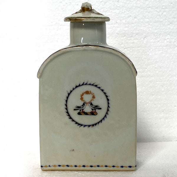 Chinese Export Qing Porcelain Armorial Flask-Form Tea Caddy