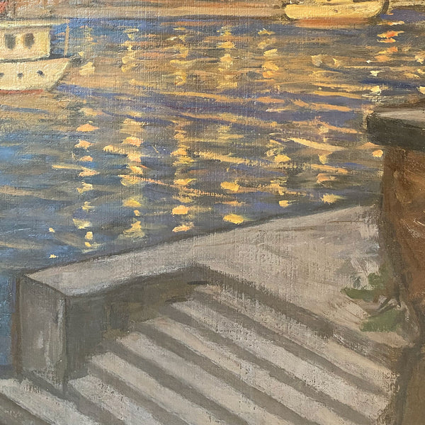 GUNNAR EMIL WEINBERG Oil on Canvas Painting, Copenhagen Harbor at Night