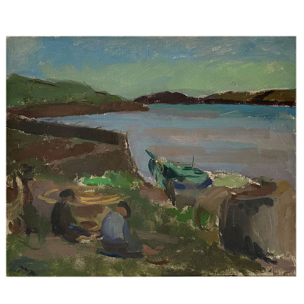 HUGO G. ZUHR Oil on Canvas Painting, Figures at the Shore