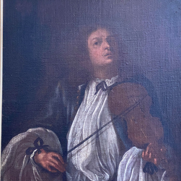 German School Oil on Canvas Painting, Allegory of Hearing, after Johann Heinrich Schönfeld