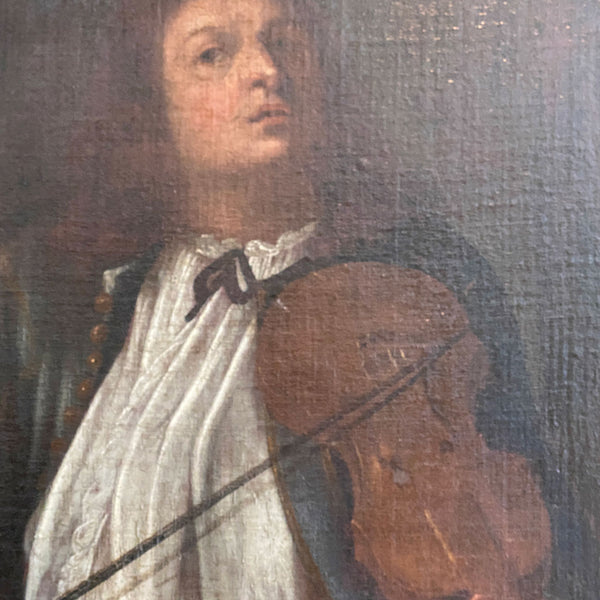 German School Oil on Canvas Painting, Allegory of Hearing, after Johann Heinrich Schönfeld