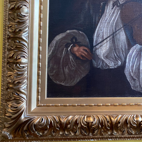 German School Oil on Canvas Painting, Allegory of Hearing, after Johann Heinrich Schönfeld
