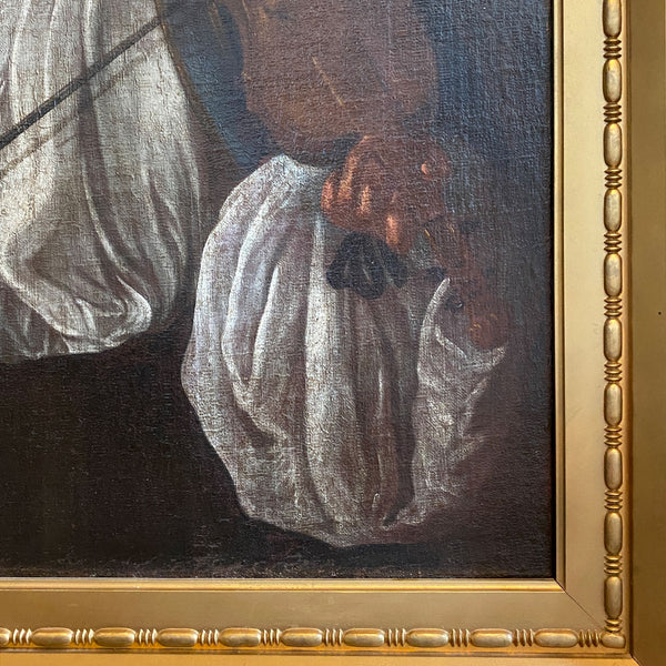 German School Oil on Canvas Painting, Allegory of Hearing, after Johann Heinrich Schönfeld