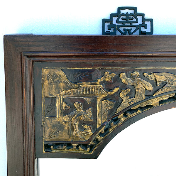 Large Vintage Chinese Style Gilt Wooden Wall Mirror