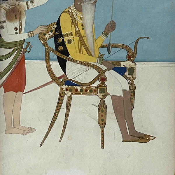Indian School Miniature Gouache on Paper Painting, Seated Maharaja with an Attendant