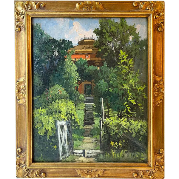 Oil on Canvas Painting, Building Garden Entrance