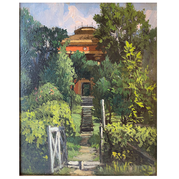 Oil on Canvas Painting, Building Garden Entrance